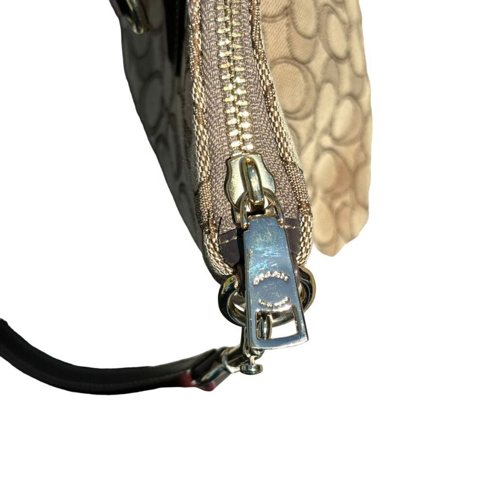 COACH Signature Jacquard Fabric Leather Tote Bag Beige/Brown Large - Picture 6 of 16